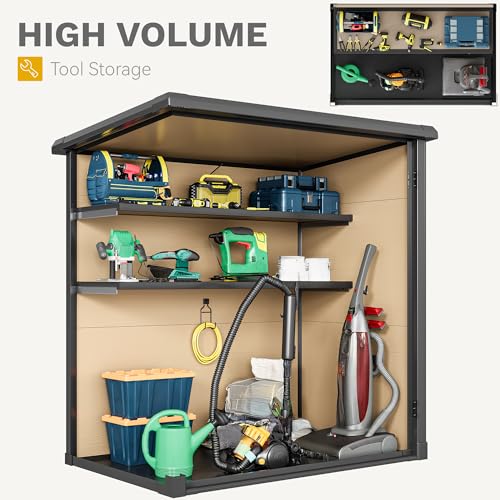 DWVO 5x3ft Resin Outdoor Storage Shed with Floor, Waterproof Lockable Storage Shed with Window, Plastic Outside Tool Storage for Garden, Backyard, Patio, Lawn, Gray - Image 69