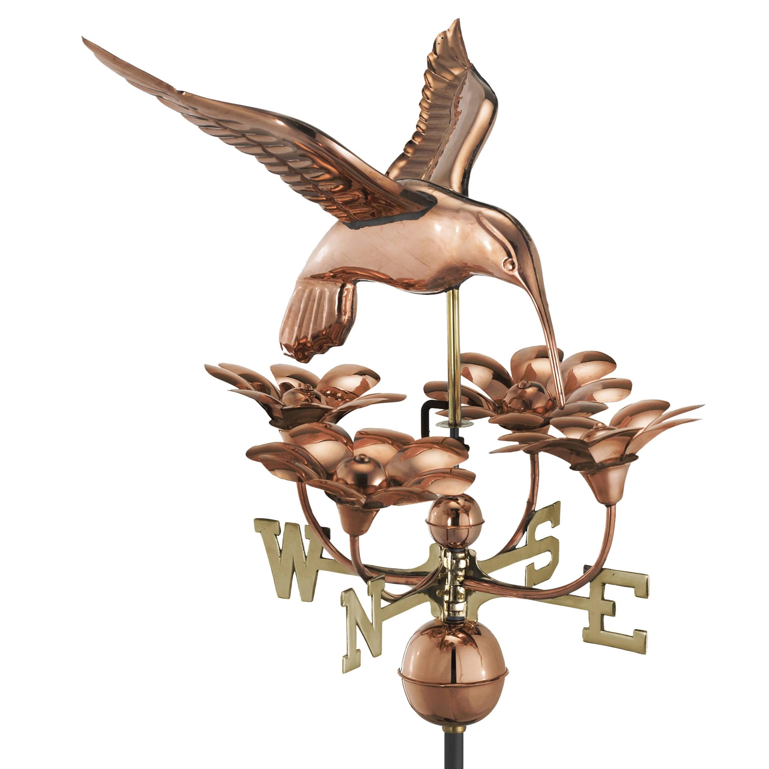 Good Directions Hummingbird with Flowers Weathervane Polished Copper - Image 5
