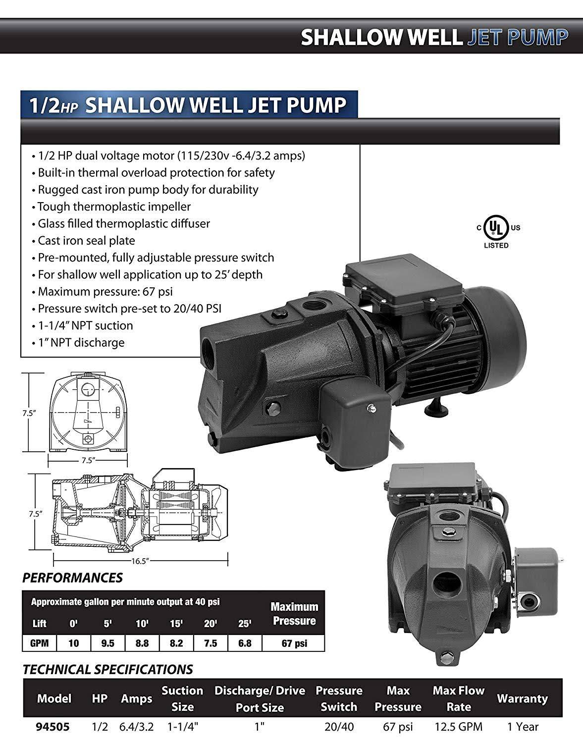 Superior 1/2 HP Cast Iron Shallow Well Jet Pump 94505 - Image 6