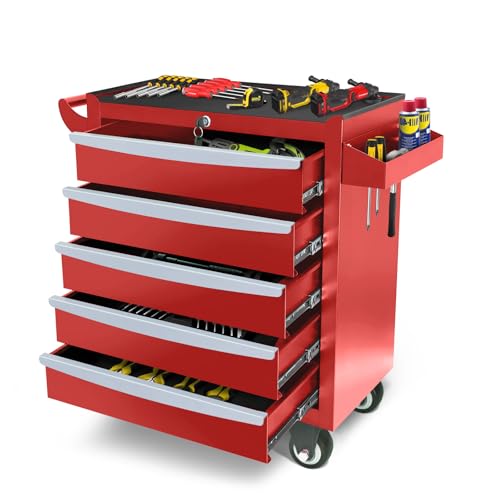 Rolling Tool Chest, Metal Tool Box with 5 Drawers, Lockable Garage Storage Cabinets Sliding Tool Drawer Cart on Wheels Toolbox Organization Workbench for Workshop Warehouse Repair Shop - Image 7