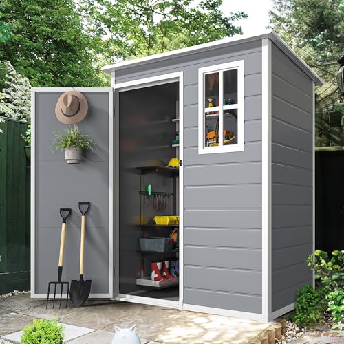 DWVO 5x3ft Resin Outdoor Storage Shed with Floor, Waterproof Lockable Storage Shed with Window, Plastic Outside Tool Storage for Garden, Backyard, Patio, Lawn, Gray - Image 36