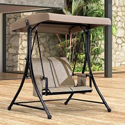 PURPLE LEAF 3-Seat Deluxe Outdoor Patio Porch Swing with Weather Resistant Steel Frame, Adjustable Tilt Canopy, Beige