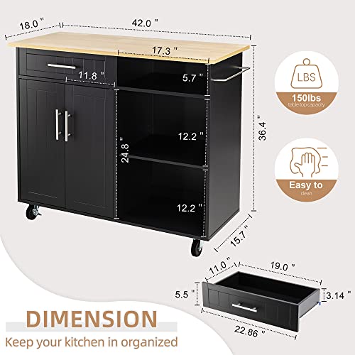 Shintenchi Kitchen Island Cart with Storage,Rolling Side Table on Wheels with Large Worktop, Cabinet,Towel Rack and Drawers for Kitchen,Dinning Room, White - Image 45