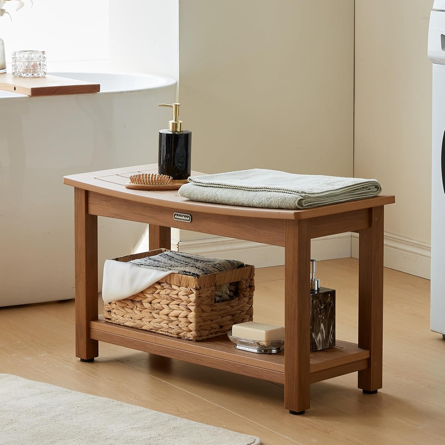 HDPS Shower Bench Seat, Poly Lumber Bathroom Stool for Inside Shower Waterproof, Foot Rest Stool for Shaving Legs with Adjustable Feet, Plastic Spa Bath Chair Seat for Bathroom, Non-Slip, Brown - Image 13
