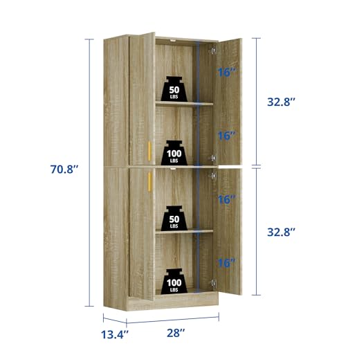Cozy Castle Kitchen Pantry Cabinet, 71 Tall Wood Storage Cabinet with Doors and Shelves 4 Doors Freestanding Cupboard Utility Hutch for Dining Room Living Room Bathroom Furniture, Gray - Image 29