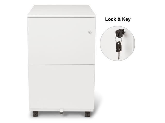 Aurora FC-102WT Modern Soho Design 2-Drawer Metal Mobile File Cabinet with Lock Key/ Fully Assembled, White - Image 2