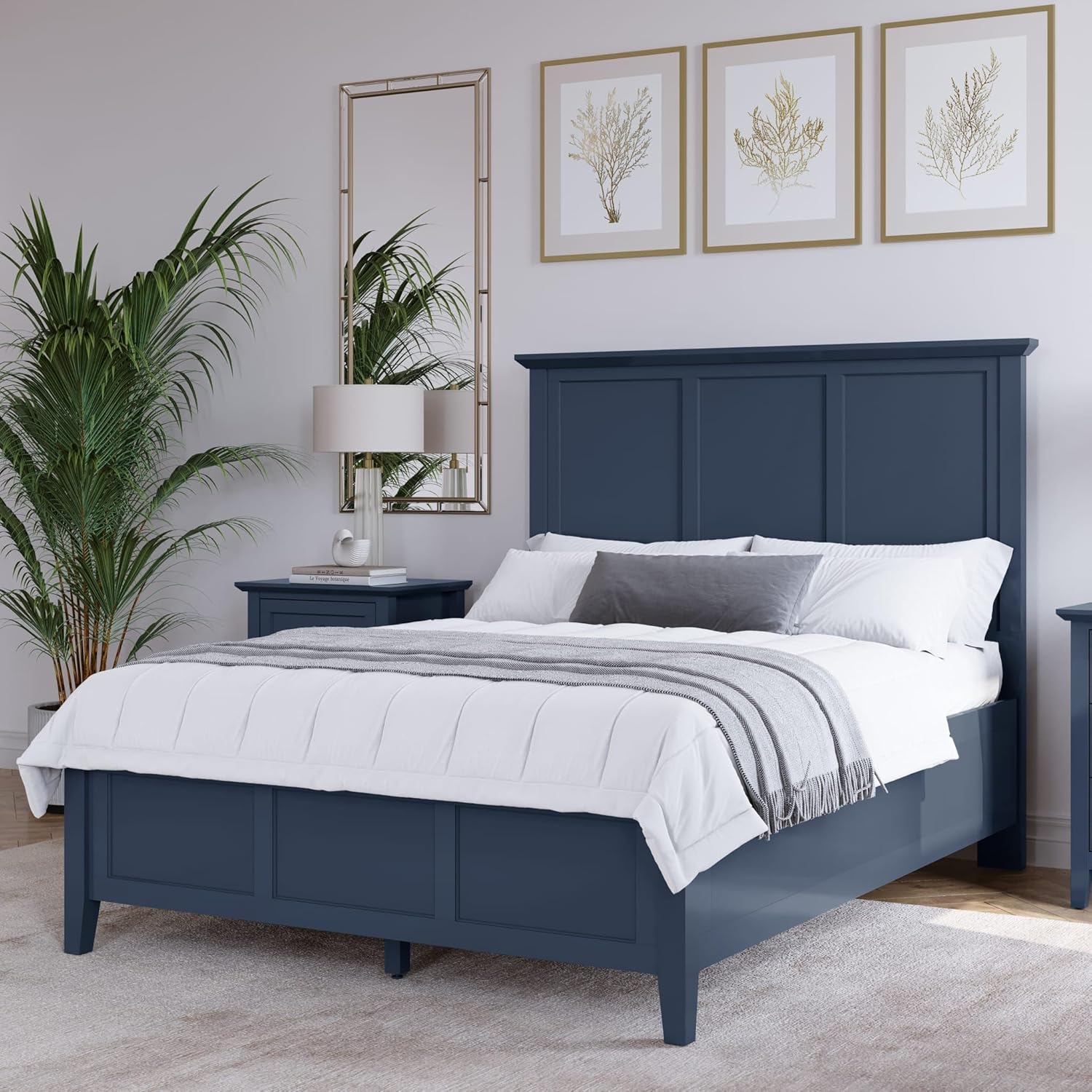 Modus Furniture Solid Wood Three Panel Bed, Queen (U.S. Standard), Grace – Blueberry
