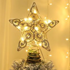Alternative view of Juegoal Star Tree Topper with 20 LED Lights, Metal Golden Lighted Treetop Ornaments, Battery Powered Light Up Christmas Tree Decorations, 6.5 x 6.5 Inches