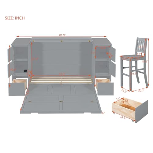 Twin Size Murphy Beds with Charging Station and Storage Drawers, Wood Cabinet Bed Frame, Wall Bed with Outlet & USB Ports for Home Office Studio, White - Image 3