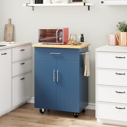 Shintenchi Kitchen Island Cart with Storage,Rolling Side Table on Wheels with Large Worktop, Cabinet,Towel Rack and Drawers for Kitchen,Dinning Room, White - Image 23