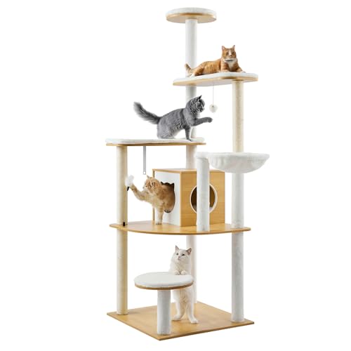 VEVOR Large Cat Tree with Litter Box Enclosure, 55.12 inches Tall, 2-in-1 Cat Tower, Multi-Level Cat Condo Furniture with Perches, Sisal Scratching Posts, Hammock, Big Kittens House for Indoor Cats - Image 18