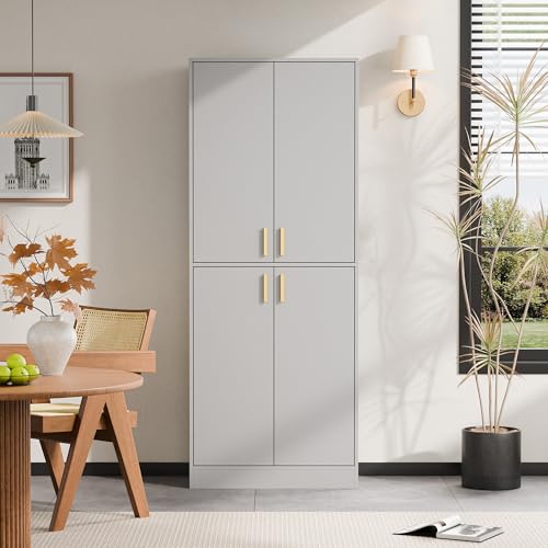 Cozy Castle Kitchen Pantry Cabinet, 71 Tall Wood Storage Cabinet with Doors and Shelves 4 Doors Freestanding Cupboard Utility Hutch for Dining Room Living Room Bathroom Furniture, Gray - Image 36