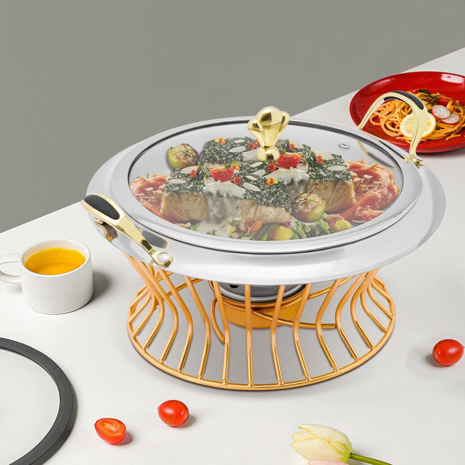 2L Non-stick Chafing Dish Food Warmer Surface Buffet Warmers Adjustable Fire Chafing Dish Food Warmer - Image 2