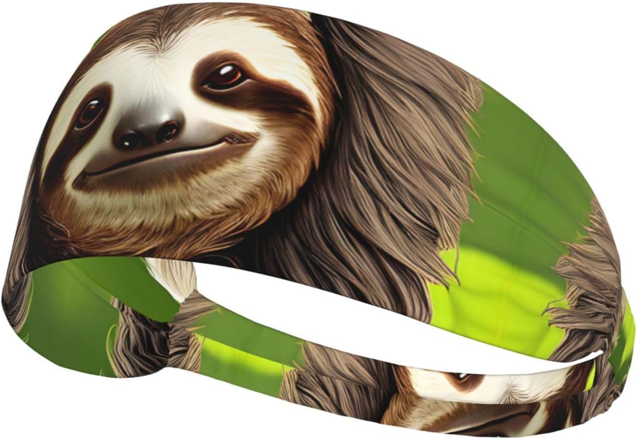 Elastic Exercise Headband for Men & Women Moisture Wicking Athletic for Running, Gym, Working Out Cute Sloth Pattern