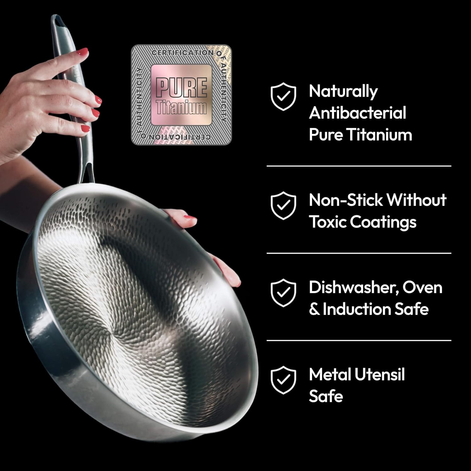 2025 Upgraded Titancore Frying Pan 10, Titancore Titanium Frying Pan, 100% Titanium Pro Hammered Pans for Cooking, Naturally Non-Stick with Minimum Oil & with Lid (10.23in, No Lid) - Image 2