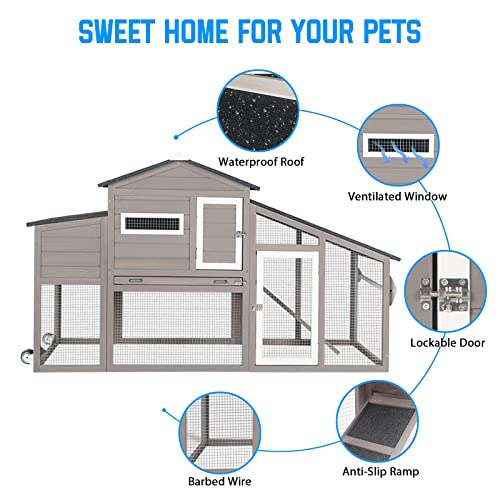 Chicken Coop and Run, Two Story Rabbit Hutch Indoor Outdoor, Wooden Hen House with Nesting Box Rabbit Cage, Ramp, Deep No Leak Pull Out Tray, for Chick, Bunny(Black) - Image 17