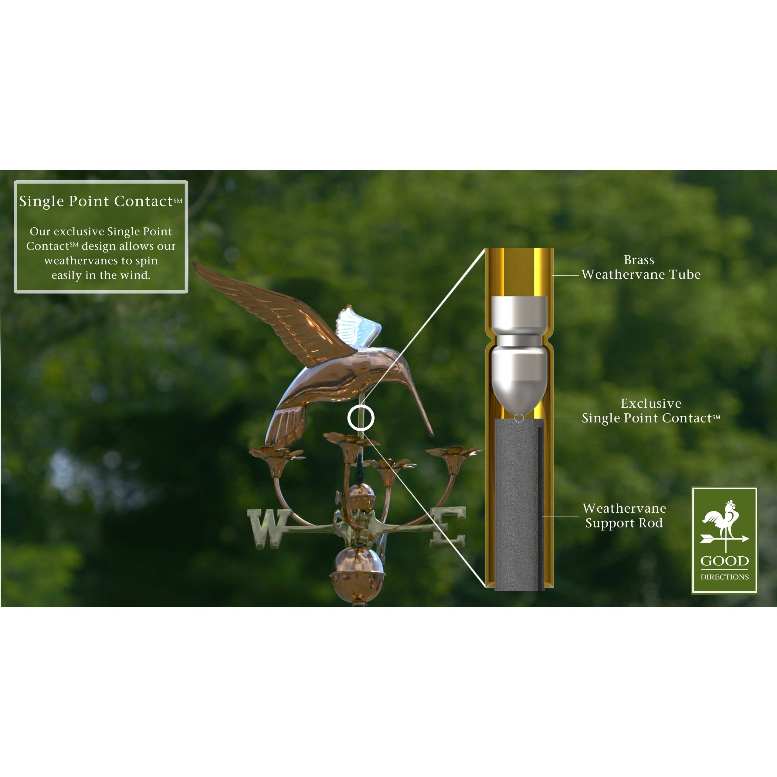 Good Directions Hummingbird with Flowers Weathervane Polished Copper - Image 4