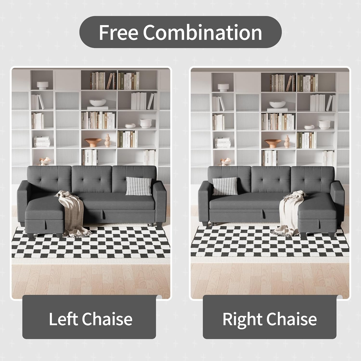 Sleeper Sofa Pull Out Couch with Storage Chaise Lounge Convertible Sectional Sofa L-Shape Modern Fabric Sofa Bed for Living Room, Apartment, Small Spaces, Dark Gray - Image 6