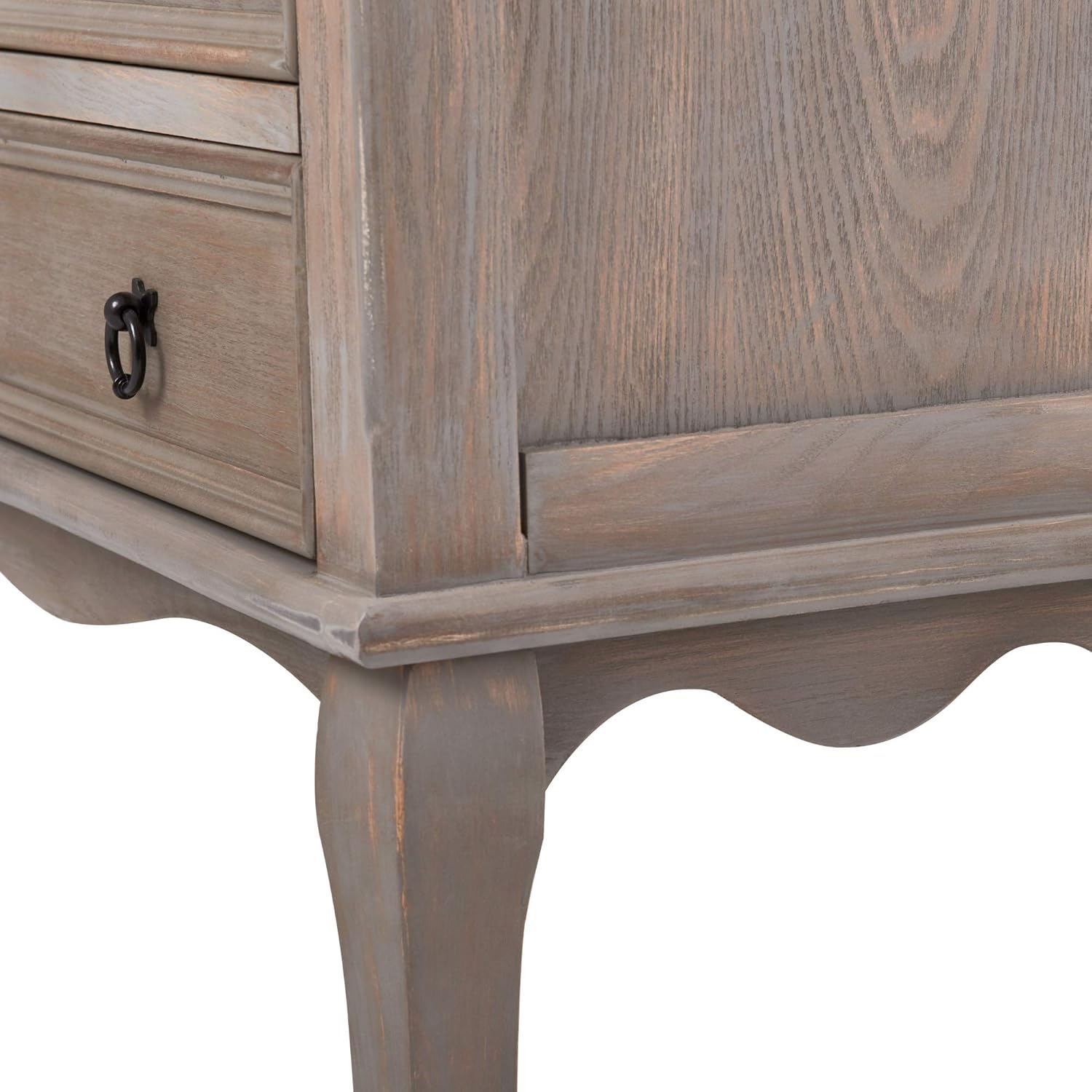 ClickDecor Thomas Antique Country Style Dresser Chest with 3 Drawers, Weathered Wood Nightstand Living Room Accent Furniture, Black Ring Handle, Curved Legs, Gray - Image 6