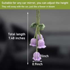 Alternative view of Car Mirror Rear View Mirror Convallaria Accessories, Cute Car Rear View Mirror Hanging Daisy Decorative Charms, Universal Handmade Daisy Aesthetic Ornament for Most Vehicles (Purple)