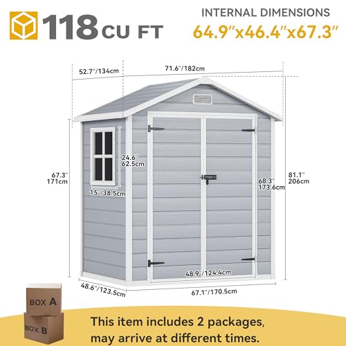 DWVO 5x3ft Resin Outdoor Storage Shed with Floor, Waterproof Lockable Storage Shed with Window, Plastic Outside Tool Storage for Garden, Backyard, Patio, Lawn, Gray - Image 66