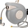 Twinkle Star Retractable Hose Reel, 98.5+6.6 FT 1/2 Garden Hose Reel with 9 Pattern Nozzle, Any Length Lock Heavy Duty, Auto Rewind Slow Return System, Wall Mounted 180 Degree Pivot Swivel Bracket