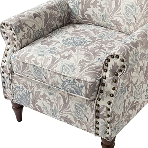 HULALA HOME Modern Wingback Accent Chair with Wood Legs & Removable Cushion, Comfy Upholstered Armchair with Nailhead Trim, Floral Pattern Single Sofa Chair for Living Room Bedroom, Blue - Image 36