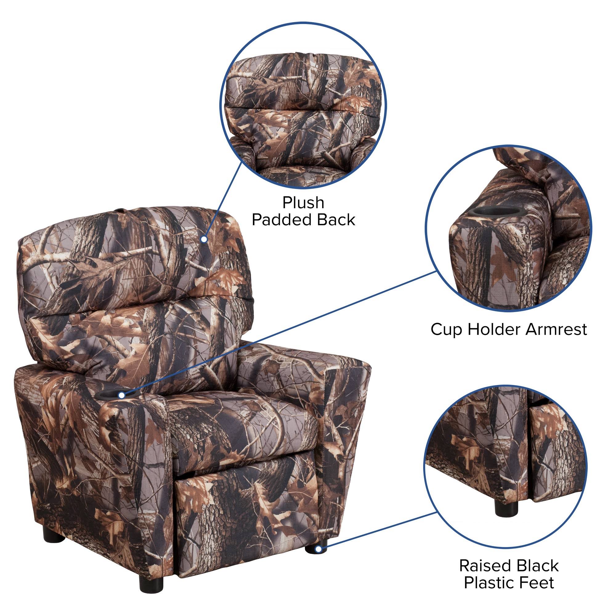 Emma and Oliver Camouflaged Fabric Kids Recliner with Cup Holder - Image 8