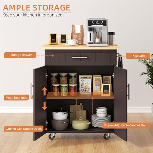 Shintenchi Kitchen Island Cart with Storage,Rolling Side Table on Wheels with Large Worktop, Cabinet,Towel Rack and Drawers for Kitchen,Dinning Room, White - Image 58
