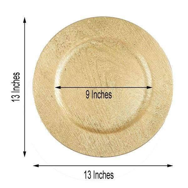 Balsacircle 24 Pcs 13 in Gold Wooden Textured Round Charger Plates – Dinner Party Wedding Supplies for All Holidays - Image 3