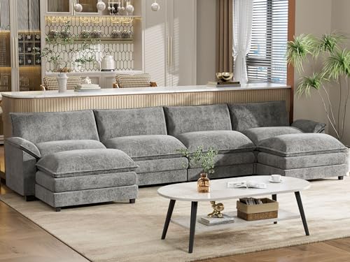 YESHOMY Sectional Modular Sofa U Shaped Chenille Fabric Couch with High Supportive & Soft Sponges and Removable Ottoman, Sleeper Comfy Upholstered Furniture for Living Room, Grey - Image 17