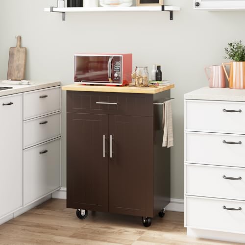 Shintenchi Kitchen Island Cart with Storage,Rolling Side Table on Wheels with Large Worktop, Cabinet,Towel Rack and Drawers for Kitchen,Dinning Room, White - Image 26
