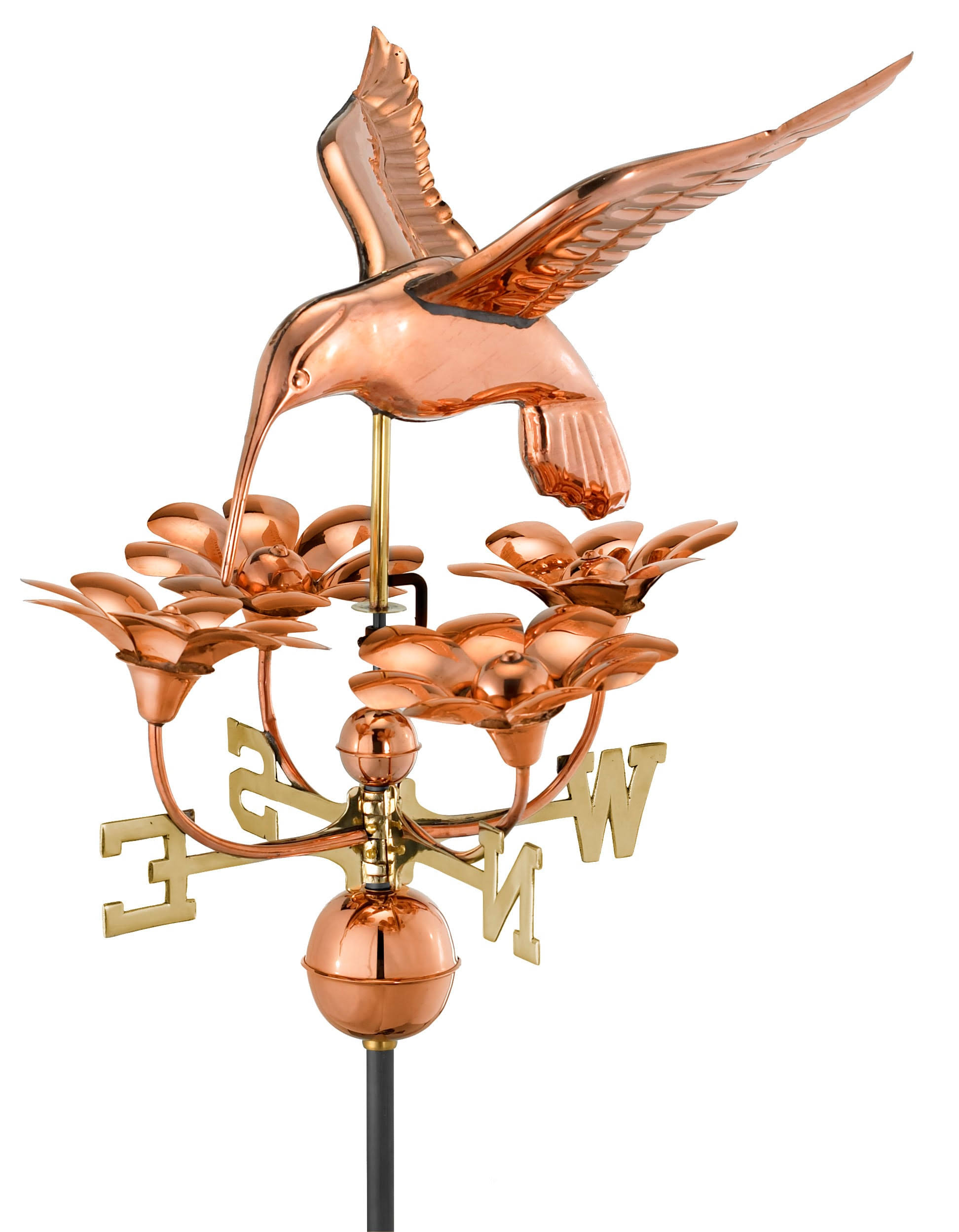 Good Directions Hummingbird with Flowers Weathervane Polished Copper