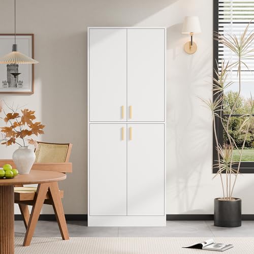 Cozy Castle Kitchen Pantry Cabinet, 71 Tall Wood Storage Cabinet with Doors and Shelves 4 Doors Freestanding Cupboard Utility Hutch for Dining Room Living Room Bathroom Furniture, Gray - Image 5