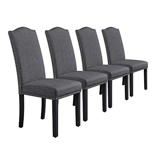 Yaheetech Upholstered Parsons Dining Chairs Set of 6, Fabric Dining Room Chairs Side Chair with Nailhead Trim and Wood Legs for Living Room, Padded Chairs, Khaki(3 Package)