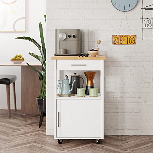 Shintenchi Kitchen Island Cart with Storage,Rolling Side Table on Wheels with Large Worktop, Cabinet,Towel Rack and Drawers for Kitchen,Dinning Room, White - Image 36