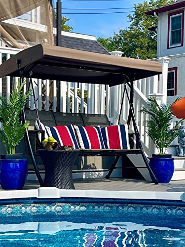 PURPLE LEAF 3-Seat Deluxe Outdoor Patio Porch Swing with Weather Resistant Steel Frame, Adjustable Tilt Canopy, Beige - Image 11