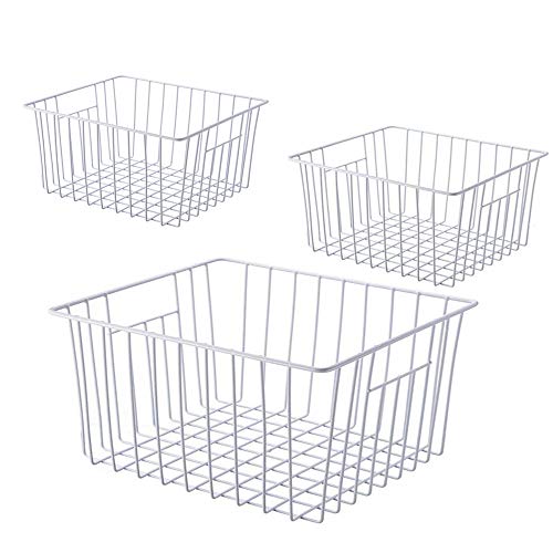 Freezer Wire Baskets, Kitchen Storage Organizer Bins for Chest and Upright Freezer, Refrigerator Dividers Containers with Handles – Pearl White (3) - Image 26