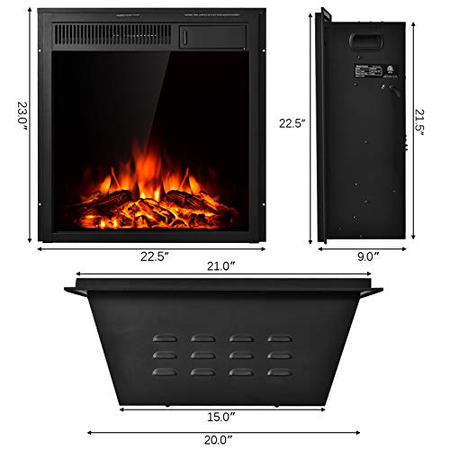 Tangkula 22.5 Inch Electric Fireplace Insert, Freestanding & Recessed Electric Fireplace Heater with Remote Control, Adjustable Heater, 7 Log Hearth Flame Settings for Home Room Indoor (22.5) - Image 4