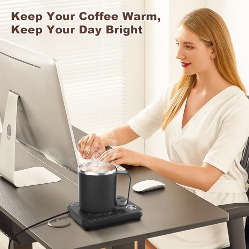 Coffee Mug Warmer & Mug Set for Desk, Electric Coffee Cup Warmer with 16oz Heated Mug, Smart Coffee Heater with Auto Shut Off for Office/Home, Christmas/Birthday/Coffee Gifts for Men & Women,Black - Image 18
