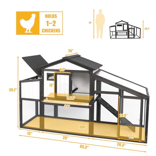 Chicken Coop and Run, Two Story Rabbit Hutch Indoor Outdoor, Wooden Hen House with Nesting Box Rabbit Cage, Ramp, Deep No Leak Pull Out Tray, for Chick, Bunny(Black) - Image 9