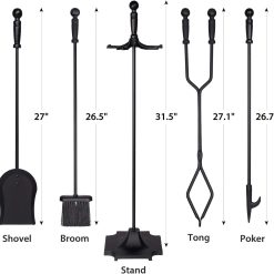 Alternative view of Parts & Accessories 5-Piece Fireplace Tools Set, 32 Inch Wrought Iron Fireplace Accessories Includes Fire Poker, Shovel, Brush, Tong, and Stand, Easy to Assemble
