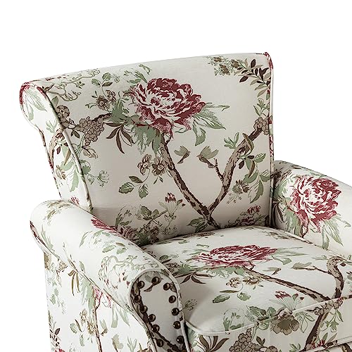HULALA HOME Modern Wingback Accent Chair with Wood Legs & Removable Cushion, Comfy Upholstered Armchair with Nailhead Trim, Floral Pattern Single Sofa Chair for Living Room Bedroom, Blue - Image 55