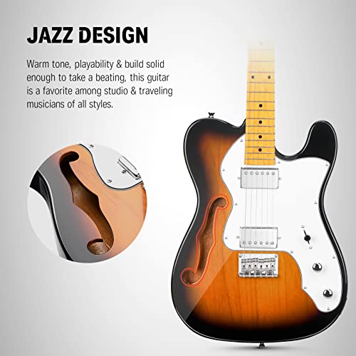 Donner 39 Inch Jazz Electric Guitar TL Thinline F Hole Beginner Full Size Hollow Guitar with H-H Pickups,Bag, Strap, Cable,Sunburst(DJC-1000S) - Image 2