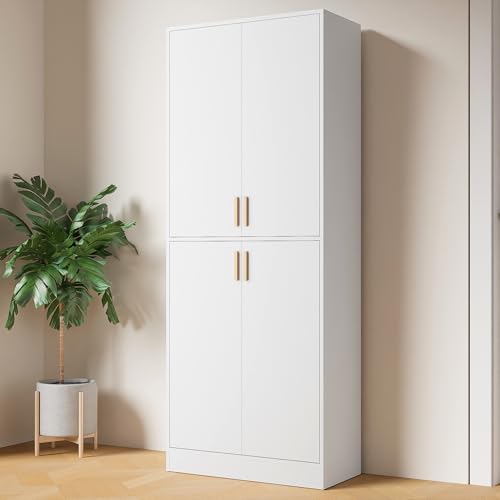 Cozy Castle Kitchen Pantry Cabinet, 71 Tall Wood Storage Cabinet with Doors and Shelves 4 Doors Freestanding Cupboard Utility Hutch for Dining Room Living Room Bathroom Furniture, Gray