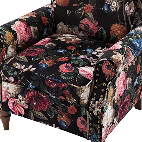HULALA HOME Modern Wingback Accent Chair with Wood Legs & Removable Cushion, Comfy Upholstered Armchair with Nailhead Trim, Floral Pattern Single Sofa Chair for Living Room Bedroom, Blue - Image 41