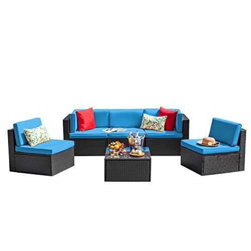 Devoko Patio Furniture Sets 6 Pieces Outdoor Sectional Rattan Sofa Manual Weaving Wicker Patio Conversation Set with Glass Table and Cushion (Beige) - Image 24