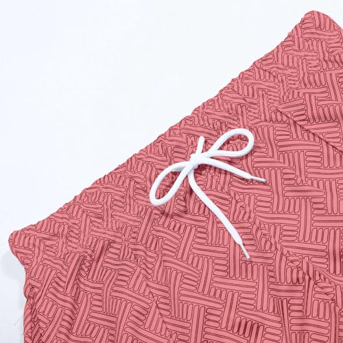 Male Casual Striped Print Two Piece Suit Zipper Short Sleeve Top Blouse Suit Drawstring Pocket Short Set Medium - Image 2