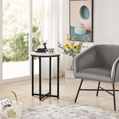 Yaheetech Faux Marble Side Table, 16in End Table Modern Accent Sofa Table w/X-Based, Round Tabletop, Sturdy Metal Legs for Living Room, Black - Image 23
