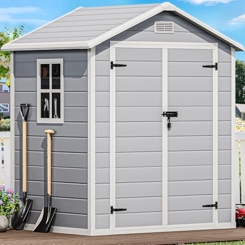 DWVO 5x3ft Resin Outdoor Storage Shed with Floor, Waterproof Lockable Storage Shed with Window, Plastic Outside Tool Storage for Garden, Backyard, Patio, Lawn, Gray - Image 60